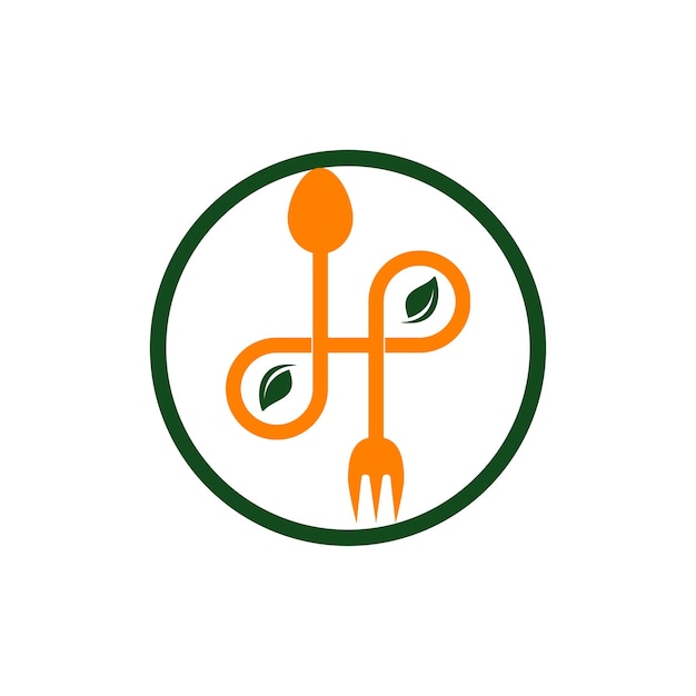 diseño de logotipo de comida saludable con elementos de cuchara y hoja