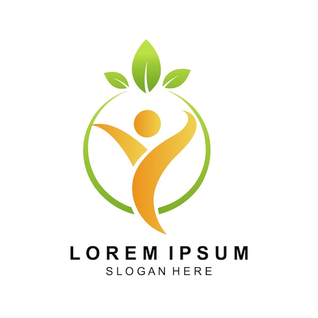 Diseño De Logotipo De Comida Saludable Humano Con Hojas Verdes Ilustración De Icono Vectorial
