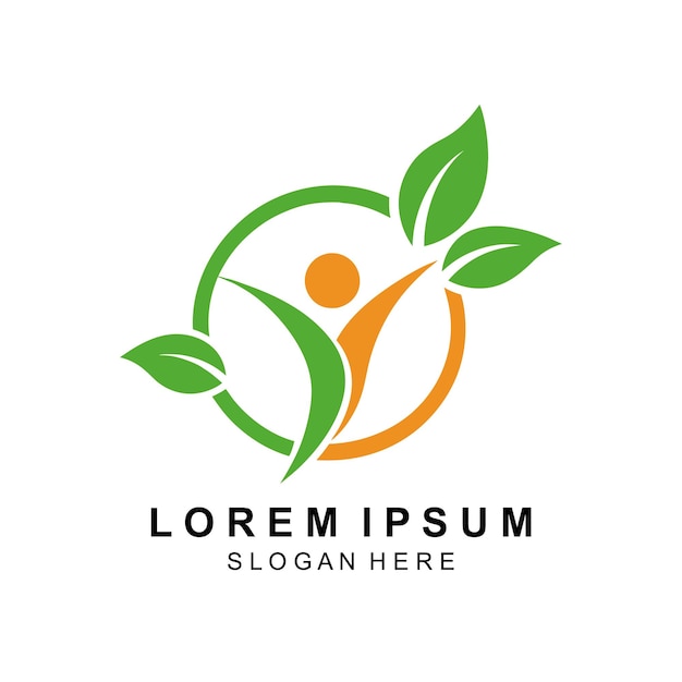 Diseño De Logotipo De Comida Saludable Humano Con Hojas Verdes Ilustración De Icono Vectorial