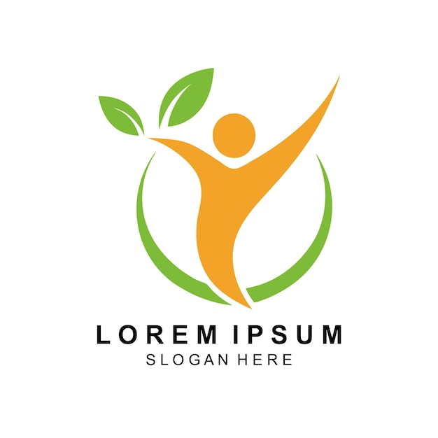 Diseño De Logotipo De Comida Saludable Humano Con Hojas Verdes Ilustración De Icono Vectorial