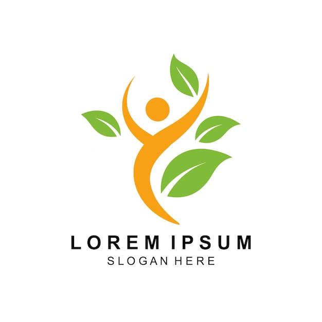 Diseño De Logotipo De Comida Saludable Humano Con Hojas Verdes Ilustración De Icono Vectorial