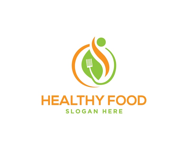 Diseño De Logotipo De Comida Saludable Humano Con Hojas Verdes Ilustración De Icono Vectorial