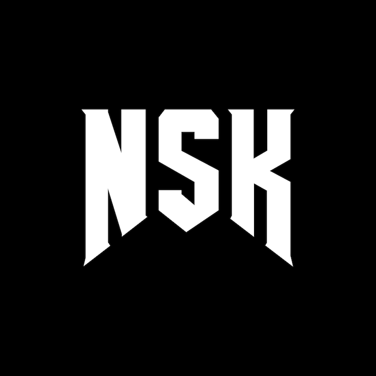 Vector diseño del logotipo de la compañía de tecnología nsk: combinación de colores blanco y negro nsk: diseño del logotipo nsk: icono nsk: alfabeto nsk: tipografía nsk