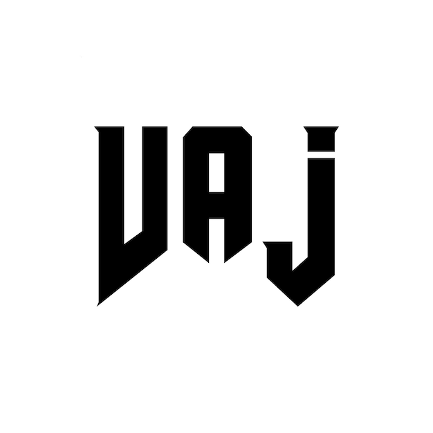 Diseño del logotipo de la compañía de tecnología VAJ: combinación de colores blanco y negro, diseño del logotipo VAJ, diseño del vector VAJ, icono VAJ, alfabeto VAJ, tipografía, diseño del Logotipo VAJ.