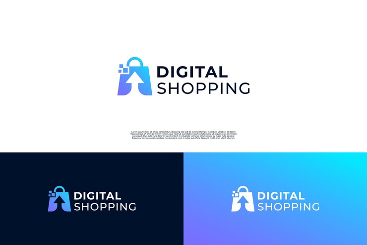 Vector diseño de logotipo de compras digitales combinar bolsa de compras con elemento de flecha y píxel