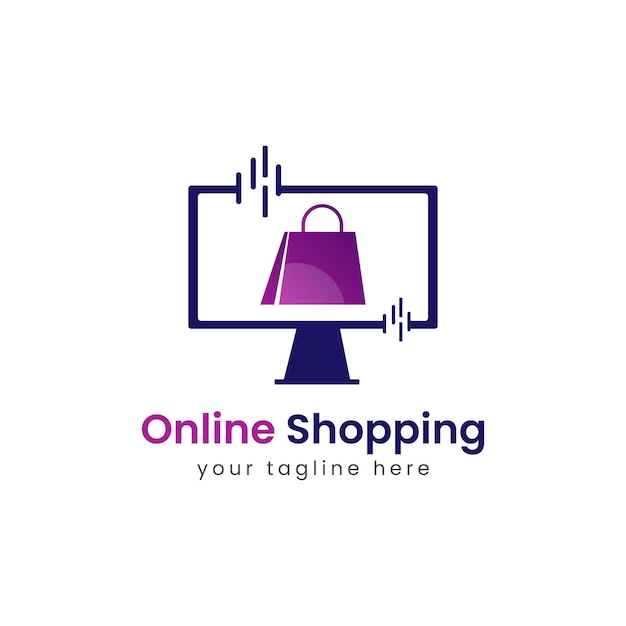 diseño de logotipo de compras en línea vectorial diseño de conceptos de bolsa de compras y monitor