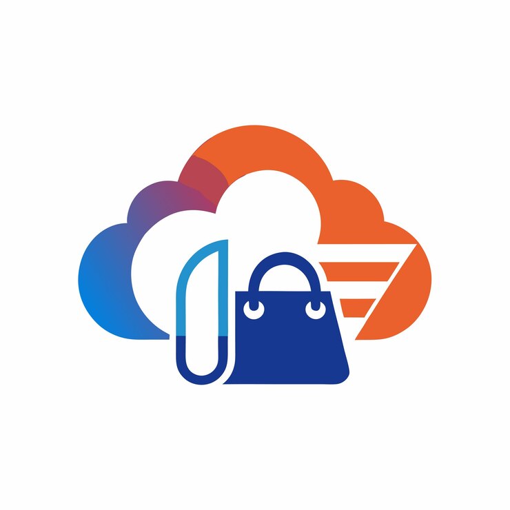 Vector diseño de logotipo de compras en la nube concepto de arte vectorial e ilustración