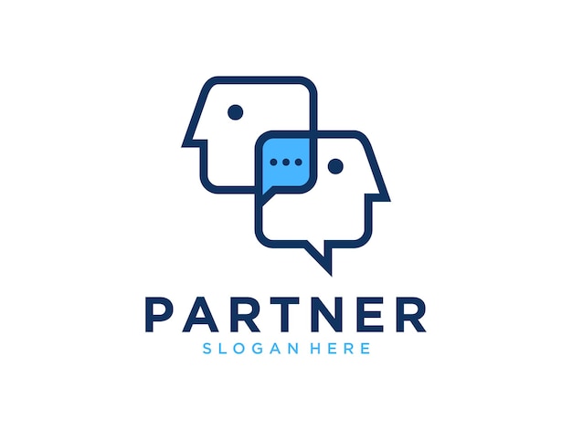 Diseño de logotipo de comunicación de chat de pareja de dos personas