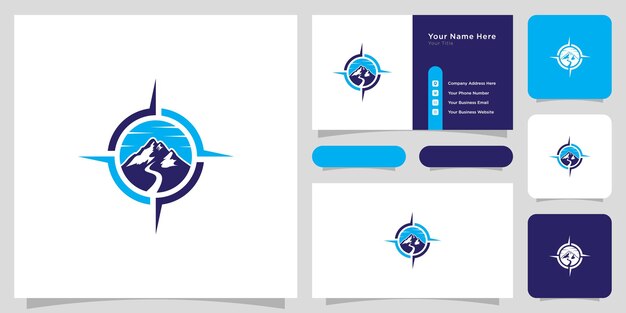 Diseño de logotipo de concepto de montaña y brújula