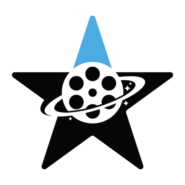 Diseño del logotipo del concepto vectorial de la forma de la estrella de la película del planeta