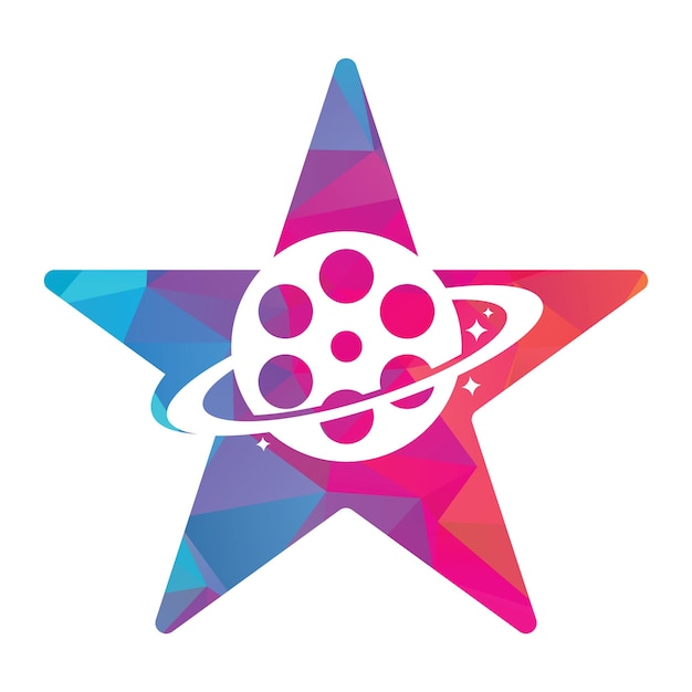 Diseño del logotipo del concepto vectorial de la forma de la estrella de la película del planeta