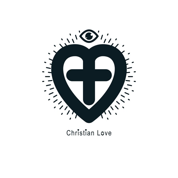 Vector diseño de logotipo conceptual de dios christian love combinado con christian cross y corazón, vector símbolo creativo.