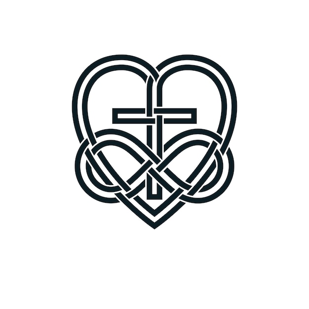 Vector diseño de logotipo conceptual de immortal god christian love combinado con el signo de bucle infinito y christian cross y corazón, símbolo creativo vectorial.