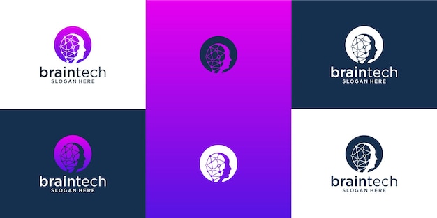 Diseño de logotipo de conexión cerebral logotipo de tecnología de cerebro digital y tarjeta de visita