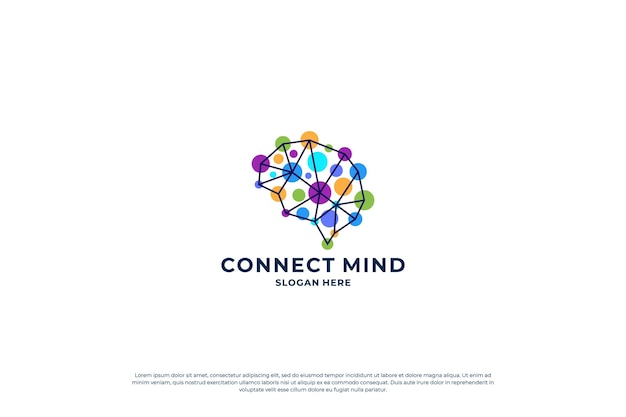 Diseño de logotipo de conexión de cerebro humano colorido Concepto de logotipo de hombre inteligente de conexión mental
