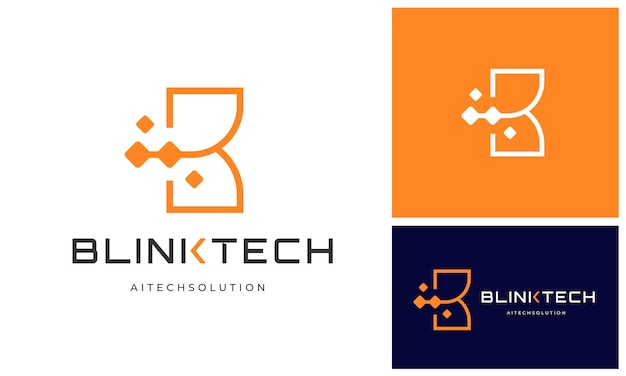 Diseño de logotipo de conexión a Internet de enlace de cable de datos de píxeles de la letra inicial B moderna con tecnología digital