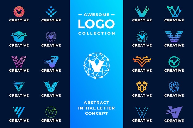 Vector diseño de logotipo de conexión de punto digital moderno con letra inicial v única para tecnología