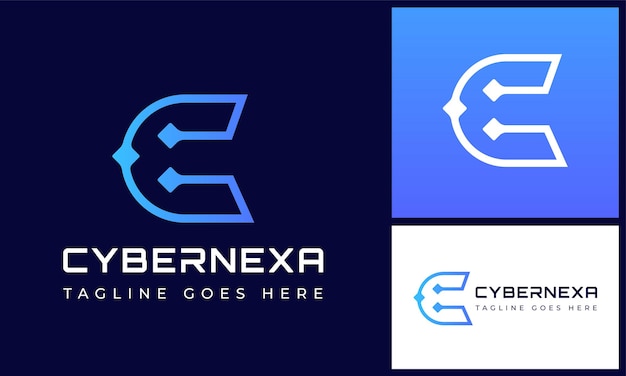 Diseño de logotipo de conexión de tecnología digital con línea de letra inicial C moderna con enlace de cable de circuito
