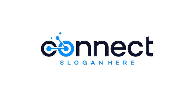 Diseño de logotipo de conexión tecnológica con molécula de punto abstracta y sistema de red