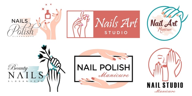 Diseño de logotipo de conjunto de iconos de belleza de uñas con estilo de elemento creativo para la moda vector premium