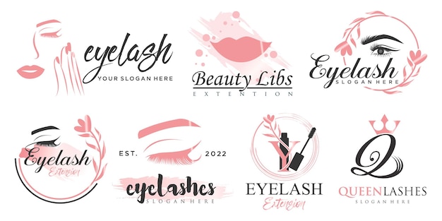 Diseño de logotipo de conjunto de iconos de extensión de pestañas de belleza de lujo