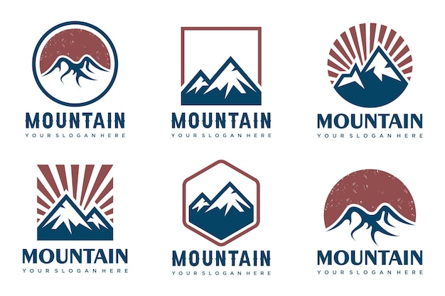 Diseño del logotipo del conjunto de iconos de montaña Elementos del logotipo de rocas y picos Ilustración vectorial