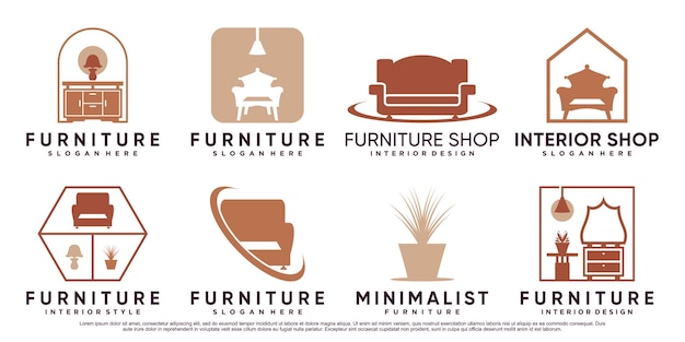 Diseño de logotipo de conjunto de iconos de muebles con elemento creativo y concepto moderno vector premium