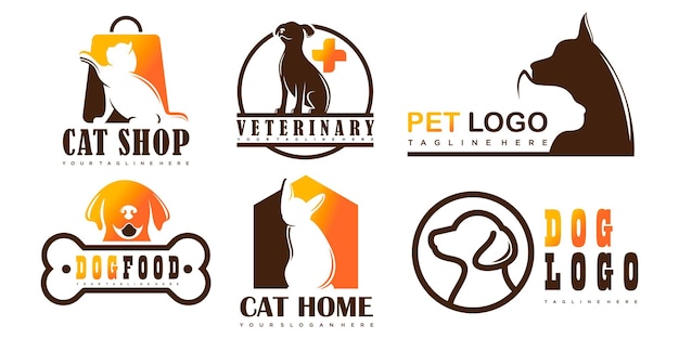 Diseño de logotipo de conjunto de iconos de perros y gatos Logotipo de tienda de mascotas Símbolo de icono de vector de mascotas