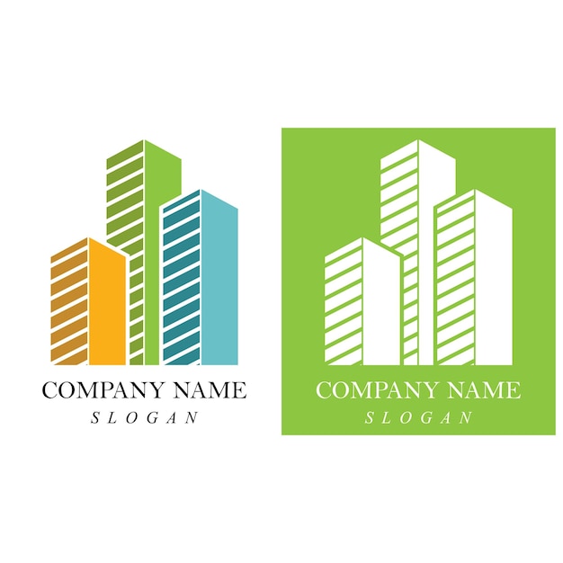 Diseño de logotipo de construcción de edificios creativos.