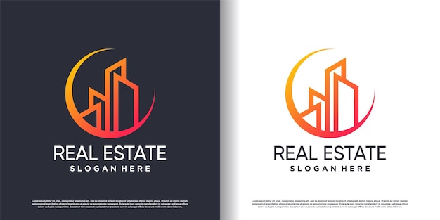 Diseño de logotipo de construcción de edificios para empresas con concepto moderno creativo vector premium