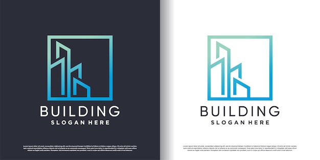 Diseño de logotipo de construcción de edificios para empresas con concepto moderno creativo vector premium