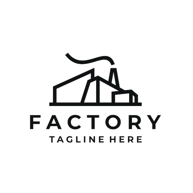 Diseño de logotipo de construcción de fábrica de arte lineal. diseño de logotipo industrial moderno