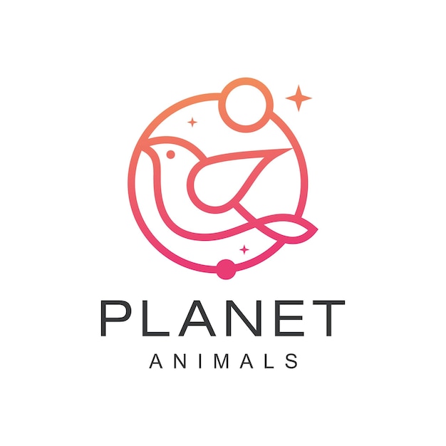 Diseño de logotipo de contorno de línea de icono de planeta de aves