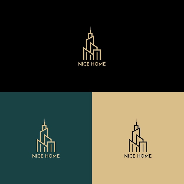 Diseño del logotipo del contorno de la torre o del logotipo inmobiliario