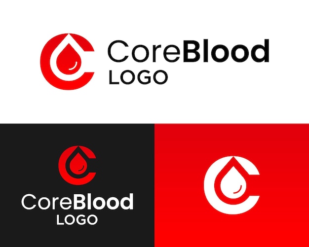 Diseño del logotipo de control de laboratorio de salud de la letra c monograma gota de sangre