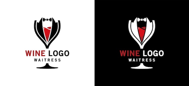 Diseño de logotipo de copa de vino y pajarita para logotipo de camarero de bebidas