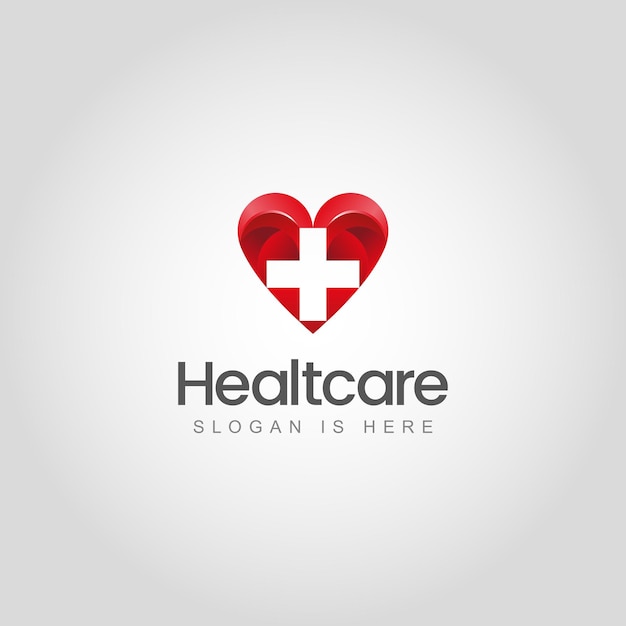 Vector diseño de logotipo un corazón con una cruz que dice atención médica