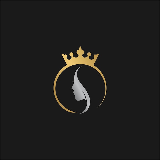 Vector diseño de logotipo de corona de belleza con fondo negro