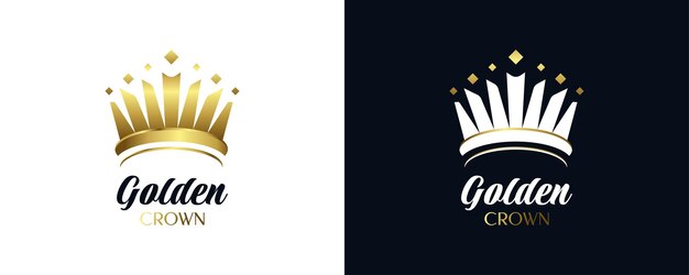 Diseño de logotipo de corona dorada de lujo logotipo o icono de corona de rey o reina real ilustración de vector de diadema elegante