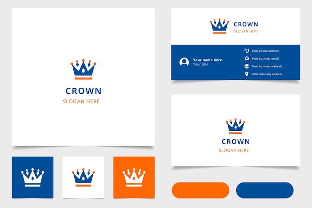 Diseño de logotipo de corona con libro de marca de eslogan editable y