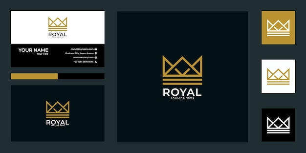 diseño de logotipo de corona real y tarjeta de visita.