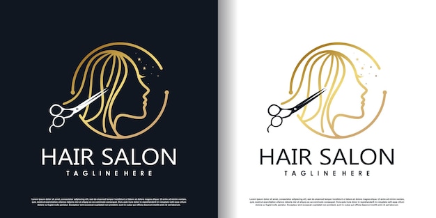 Diseño de logotipo de corte de pelo para moda con vector premium de concepto creativo