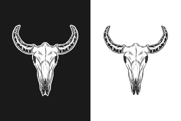 Diseño de logotipo de cráneo de cabeza de vaca ilustración rústica cuerno vintage granja ganado icono símbolo