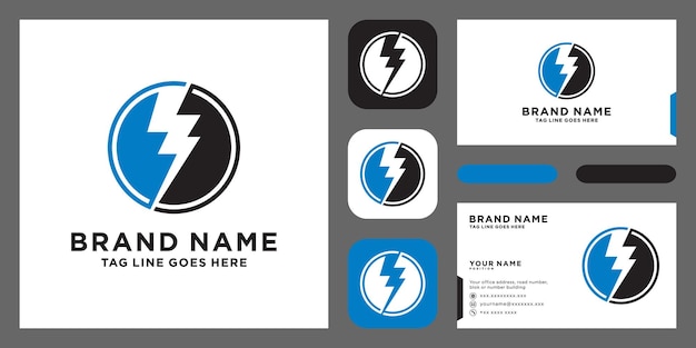 Diseño de logotipo creative thunder concept con plantilla de tarjeta de visita