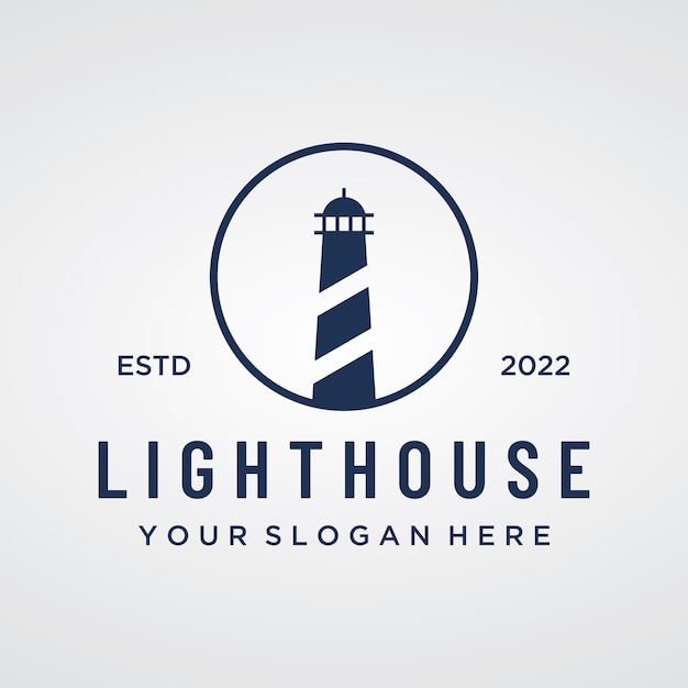 Diseño de logotipo creativo de construcción de torre de faro de mar con plantilla de vector vintage de focos