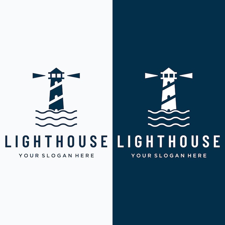 Vector diseño de logotipo creativo de construcción de torre de faro de mar con plantilla de vector vintage de focos