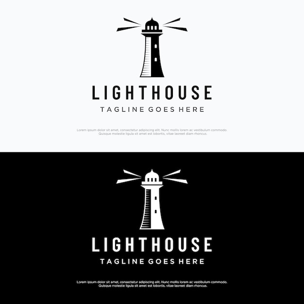 Diseño de logotipo creativo de construcción de torre de faro de mar con plantilla de vector vintage de focos