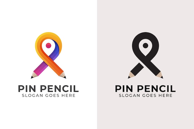 Diseño de logotipo creativo de lápiz con símbolo de ubicación de mapa de pin