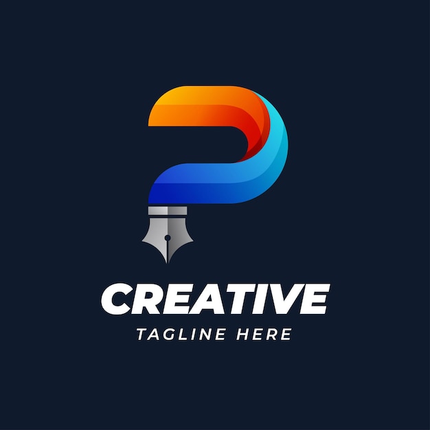 Diseño de logotipo creativo letra P con forma de bolígrafo