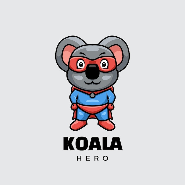 Diseño de logotipo creativo de personaje de dibujos animados de Koala Hero